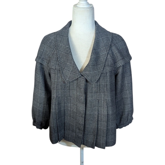 Dkny Wool Blend Snap Front Pleated Swing Coat Gray Menswear Plaid Sz S - Picture 1 of 16